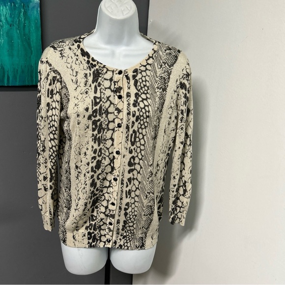 Joseph A‎ Women’s Medium Gold Metallic Animal Print Cardigan Corpcore Career - Picture 2 of 11